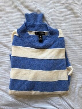 Aqua Striped Blue & White Cashmere Mock Neck Sweater